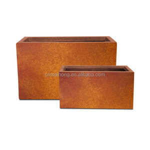 Custom Large Corten Steel Modern Design Eco-Friendly Cube Square Rectangular Planter Box Drainage Hole Weather Steel <strong>Flower</strong> <strong>Pot</strong> - Product Image 1