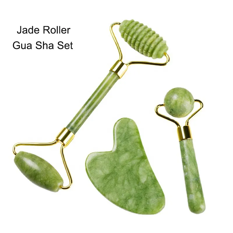 Outils de soins de la peau personnalisés 100% naturel Anti-âge rouleau de Massage du visage Quartz visage Jade rouleau Gua Sha ensemble avec boîte