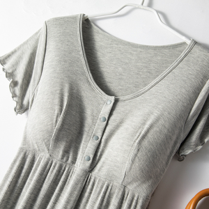 Robe de maternité à manches courtes, pyjama d'été rond pour la <span class=keywords><strong>grossesse</strong></span>, M-2XL, noir/gris/vert - Product Image 3