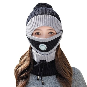 Winter Knitted Hat <b>Scarf</b> Set Red Gray <b>Wool</b> Warm Three Piece Adult Fashion - Product Image 5