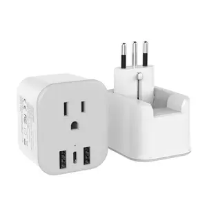 Adaptador Universal Viagem Adaptador Europeu Plug Viagem com 2 Tomadas 3 Portas USB (1 USB C) 3.4A