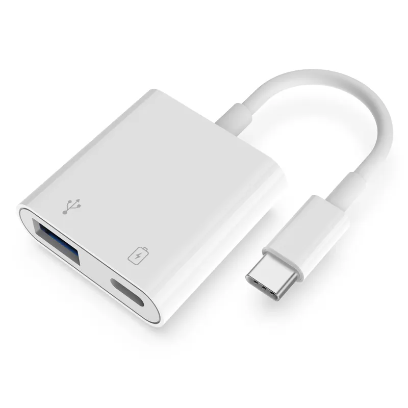 Kabel Otg Tipe C 2 In 1, Adaptor Otg Tipe C 2 In 1 dan Splitter Isi Daya 18W USB 3.0 Ke USB-C, Kabel Pengisian Daya Cepat PD/QC untuk iPad dan Ponsel