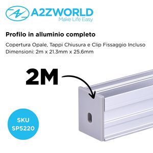 Kit Completo di Profili in Alluminio da 2 Metri per Strisce LED, Dimensioni Incassate Larghe e Alte 21,3x25,6mm, Temperatura T5, Larghezza Interna - Product Image 2