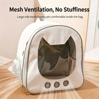 Sac à dos de transport portable de luxe en tissu Oxford pour animaux de compagnie, grande capacité, design tête de chat semi-transparent en PU, sac de voyage pour chats et chiens