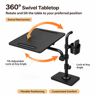 Table de lit d'appoint en fer 23,6 x 15,7 po, pivotante à 360°, ergonomique, avec poignée réglable individuellement, pour ordinateur portable, canapé, moderne