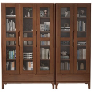 Xiuyuan Spring Scenery <b>Solid</b> <b>Wood</b> <b>Bookcase</b> Three-door Glass Door Display Storage Cabinet Modern Minimalist Floor-standing - Product Image 4