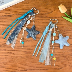 Porte-clés et breloque de sac vintage en denim, style Miu, avec pentagramme en forme de cœur, accessoire pour <span class=keywords><strong>cartable</strong></span>, vente en gros transfrontalière - Product Image 4