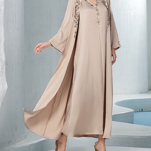 Vestido de noche Abaya para mujer musulmana, tejido con cuentas, ecológico, natural, sólido, personalizado OEM. - Product Image 3