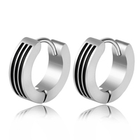 Pendientes de aro de acero inoxidable para mujer, diseño de rayas negras esmaltadas, 316L