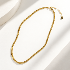 Collier chaîne gourmette en acier inoxydable avec placage sous vide or 14 carats, bijou minimaliste à maillons de 40+6 cm - Product Image 1