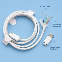 Cable Trenzado de Nailon Blanco PD de 60 W, Tipo C a Tipo C, 3 A/20 V, Cable de Carga Rápida USB con Caja, Cargador Rápido para iPhone y Android
