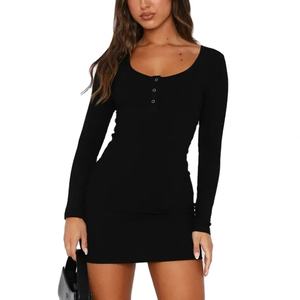 Mini-robe de mode en polyester, personnalisable OEM, sexy, dos nu, noire, moulante, vente en gros - Product Image 1