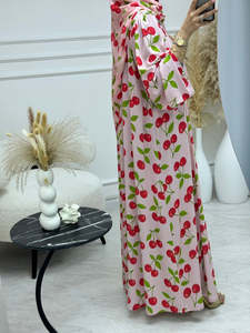 เดรสยาวพิมพ์ลายเชอร์รี่สีชมพูอ่อนแบบสั่งตัดของ Leduo สไตล์หลวมๆ แบบอาบายะห์สำหรับชาวมุสลิม - Product Image 3