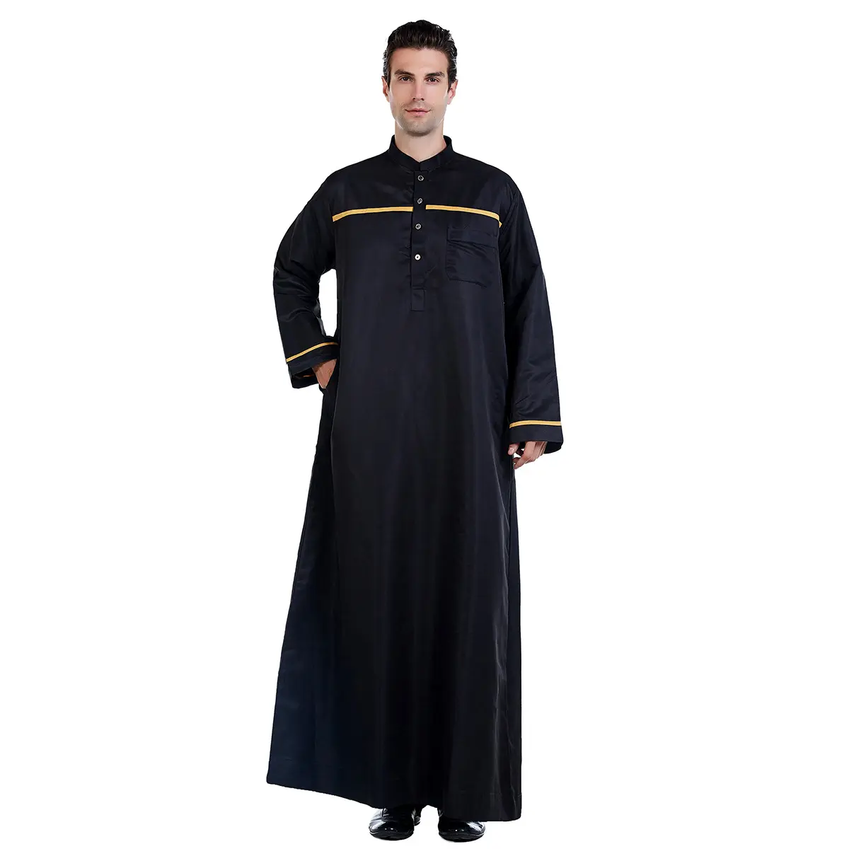 Arab Dibai Male Traditional Abaya MIddle East Muslim Saudi Long Jubba Mens Solid Color Thobe