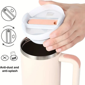 แก้วน้ำสองชั้น 40 ออนซ์ สีกรมท่า ขาว ชมพู ดีไซน์ใหม่ พร้อมหูจับและหลอด - Product Image 5