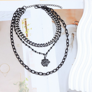 Collar de moda en capas con colgante de telaraña de aleación de zinc negro, accesorio de fiesta para mujer, diseño geométrico multicapa - Product Image 2