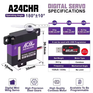 A24CHR ความหนา 10 มม. ความเร็วสูง 0.08 วินาที แรงบิด 8 กก. เกียร์เหล็กคุณภาพสูง ปีก CLS แบบตั้งโปรแกรมได้สำหรับโมเดล RC - Product Image 2