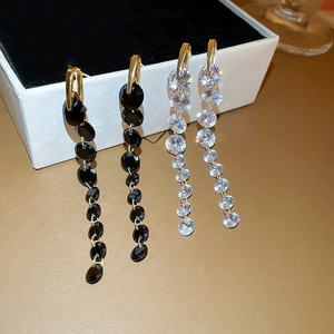 <span class=keywords><strong>Xina</strong></span>-pendientes largos simples con borlas para mujer, aretes geométricos de cristal de circonita negra, joyería con estilo - Product Image 5