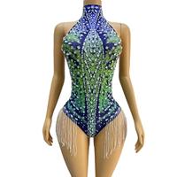 Mode diamant gland moulante barboteuses dame spectacle exotique pôle danse justaucorps femmes strass une pièce combinaison courte