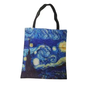 Tùy Chỉnh Đầy Đủ In Kỹ Thuật Số Polyester Van Gogh Của Bức Tranh Sơn Dầu Mua Sắm Túi Bông Túi Vải Túi Với Logo Bán Buôn