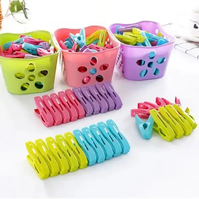 30 Stuks Plastic Kleding Haringen Wasserij Wasknijper Kleding Spelden Opberg Organizer Quilt Handdoek Clips Veer Met Mand Cabides Hanger