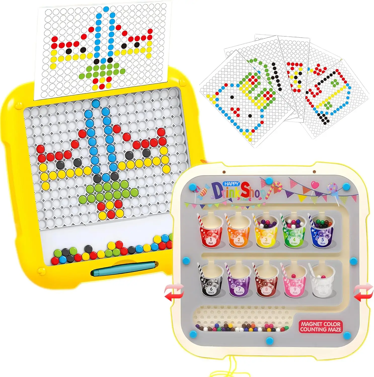 Tablero de dibujo magnético 2 en 1, tablero magnético de laberinto de números y colores magnéticos para niños con tablero de juego de rompecabezas PenSTEM magnético