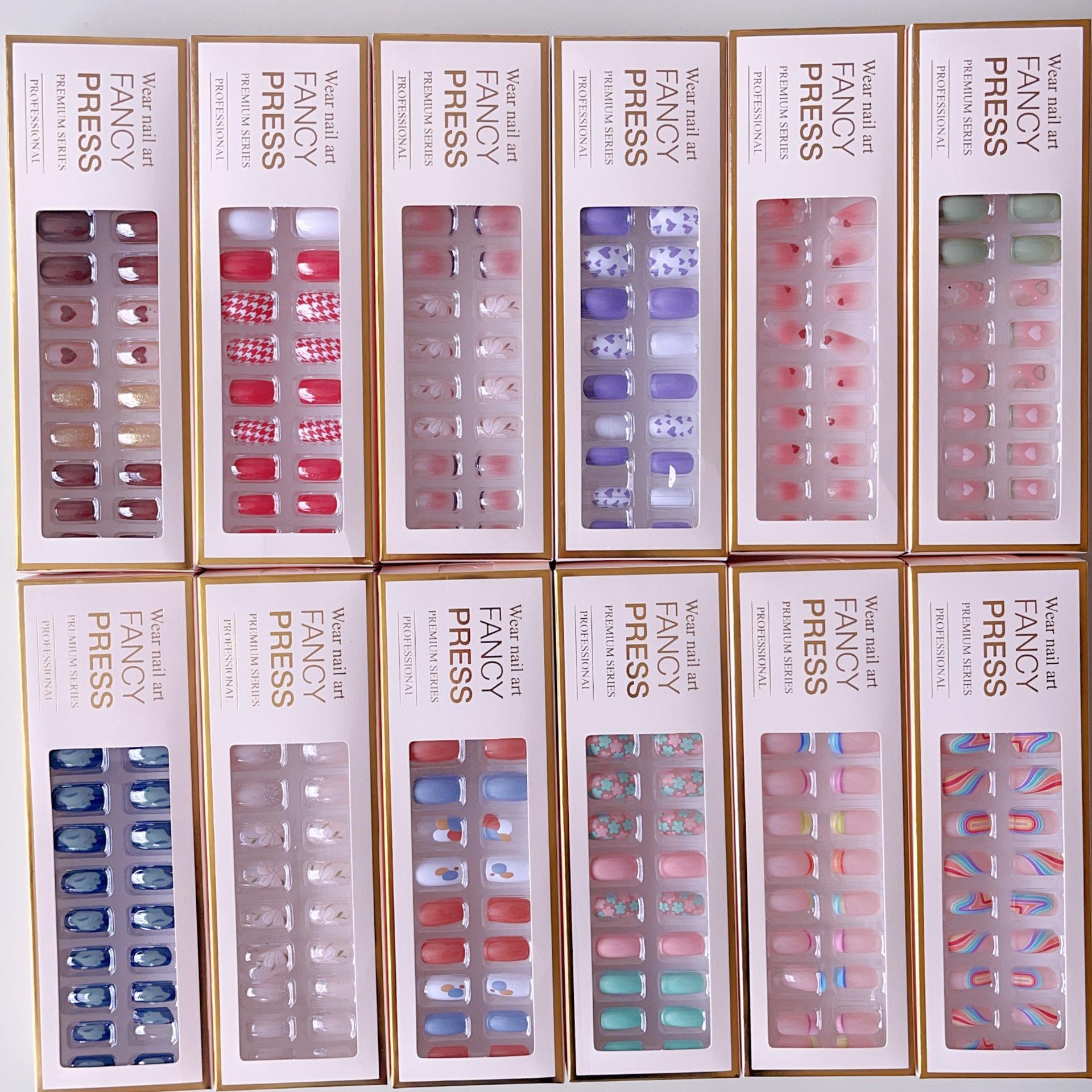 Fake Nail Wholesale Price 24 Piece Handmade Press on Nails Full Coverage Pvc Artificial Fingernails False Fake Nails with Glue