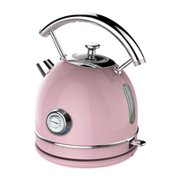Bouilloire électrique rétro en acier inoxydable de 1,7 L avec thermomètre Chaudière à eau chaude sans fil à ébullition rapide pour thé et café
