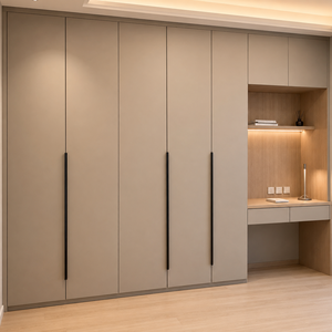 Muebles de Dormitorio Modernos, Armario con Escritorio Integrado, Sistema de Almacenamiento Empotrado en Color Crema Beige - Product Image 1