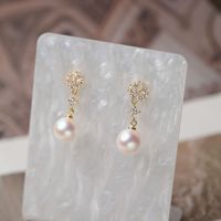 Anting-anting Mutiara Zirkon Bunga Trendy 2025, Anting-anting Mutiara Stud, Anting-anting Kuningan, Perhiasan untuk Wanita dan Gadis