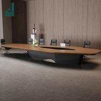 Table de Conférence Exécutive Géométrique de Luxe Moderne en Placage Noyer avec Prise Intégrée et Base de Support Robuste pour Réunions de Bureau