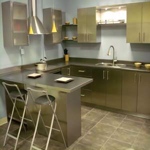 Meuble de cuisine moderne autoportant en acier inoxydable 304 brillant, avec structure en MDF, évier en stratifié marbré, robinet, charnières et éléments en granit acrylique - Product Image 1