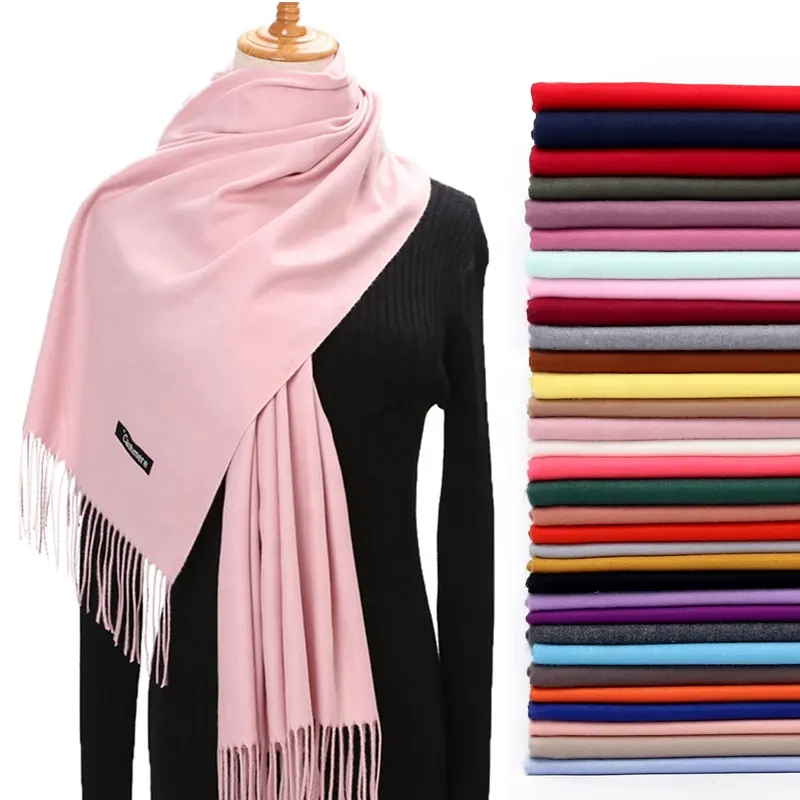 Écharpe en cachemire châle solide automne hiver Wrap chaud haute qualité doux Hijab épais dame femmes cadeau Pashmina laine luxe rose