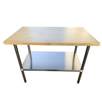 Table de préparation de cuisine commerciale Xiangying à 2 niveaux avec étagère supérieure en bois, cadre en acier inoxydable, plateau en bois massif robuste, OEM ODM