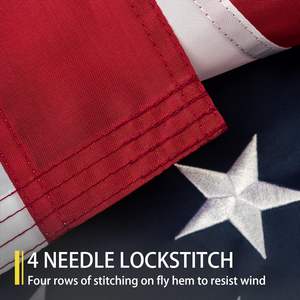ธงชาติอเมริกัน ขนาด 3x5 ฟุต สำหรับใช้งานกลางแจ้ง ทนทานต่อแรงลมสูง ผลิตจากโพลีเอสเตอร์ ปักดาว ลายเส้นเย็บอย่างดี ห่วงทองเหลือง แข็งแรงทนทาน - Product Image 4