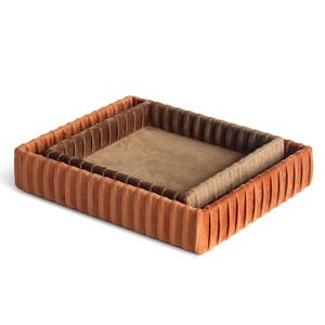 Organisateur de bureau en velours plissé recouvert, 2 pièces, sac de rangement, petit plateau à valette pour table de nuit - Product Image 6