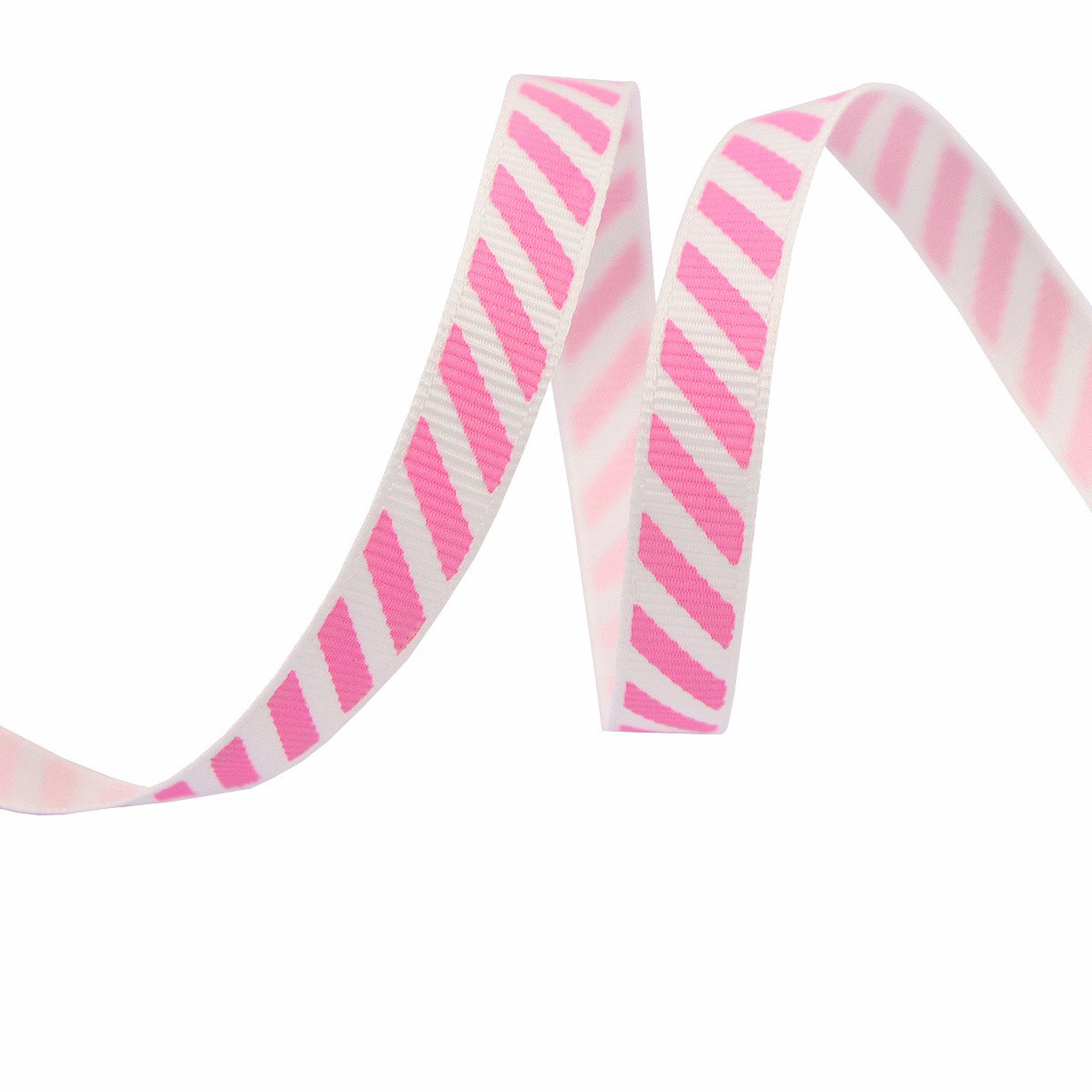 White & Pink-Diagonal Stripe-1cm*10yds