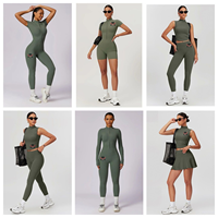 Haute qualité Sexy couleur unie durable licou vêtements de sport moulante dos nu combinaisons sans couture Yoga ensembles
