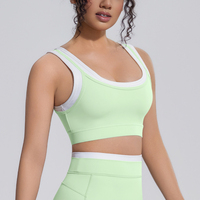 Dames Contrast Dubbellaagse Sportbeha 80 Procent Nylon 20 Procent Spandex U-hals Mouwloos Yoga Workout Fitness Top
