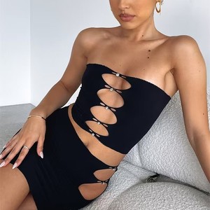 Fashion Diamond Decorated <strong>Shiny</strong> Cut Out <strong>Top</strong> and Mini Skirt Set Women - Product Image 2