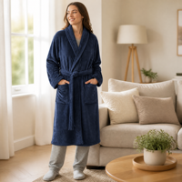 Robe personnalisée avec logo, col kimono, en flanelle bleu marine, confortable, lavable en machine, pour les fêtes et le quotidien, pour femmes