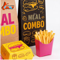 Ensemble d'emballages pour repas rapides en papier kraft imprimé sur mesure, boîte à hamburger, gobelet à frites
