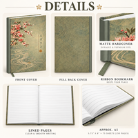 Carnet à couverture rigide personnalisé A5, journal à fleurs de cerisier, style japonais vintage, ligné, carnet personnalisé pour cadeaux