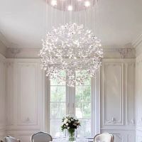Lustre en cristal de style français de luxe, fleur, hauteur réglable, lampe suspendue moderne à LED, finition chromée, 3 températures, 50 000 heures
