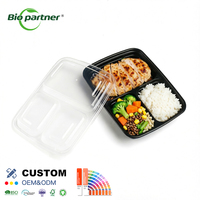 Kotak Makan Bento Plastik PP Bebas BPA 3 Kompartemen Sekali Pakai Untuk Penyimpanan Makanan, Katering, Kemasan Dengan Tutup