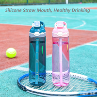 Bouteille d'eau en plastique Tritan de 750 ml sans BPA, anti-fuite, avec paille et couvercle, pour étudiants et activités sportives en plein air