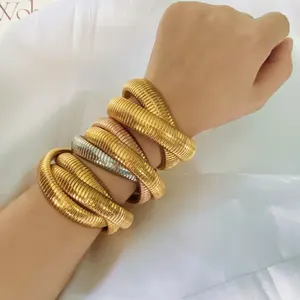 Minos Jewelry Stainless Steel Stretchable Double Snake Bangles Hip Hop Non Tarnish Gold Three Snake Bracelets for Women Men