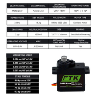 Servomoteur numérique sans noyau PTK 7465 Plus MG 9g, couple élevé 180° 1/8 HV 7,5 kg, engrenage métallique, pour voiture RC, robot, télécommande
