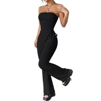 Ensemble de survêtement 2 pièces pour femmes, col en V, haut court à rayures, pantalon à jambes larges, tenue décontractée