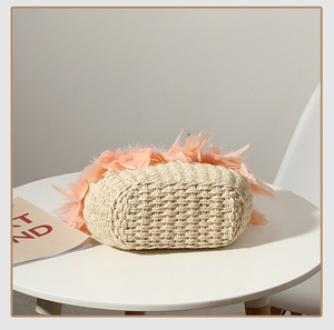 Pochette de Shopping en papier, tissée à la main avec Crochet de <span class=keywords><strong>plage</strong></span>, de Style bohémien, sac à main seau à cordon décoratif en plume, nouvelle collection - Product Image 6
